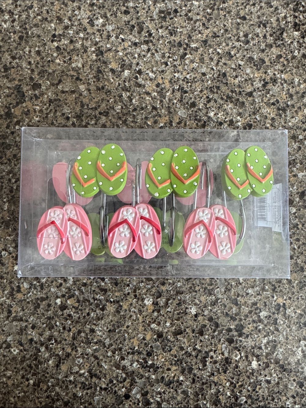 NEW Beach Flip-Flop Shower Curtain Hooks – Pink & Green - Set of 12